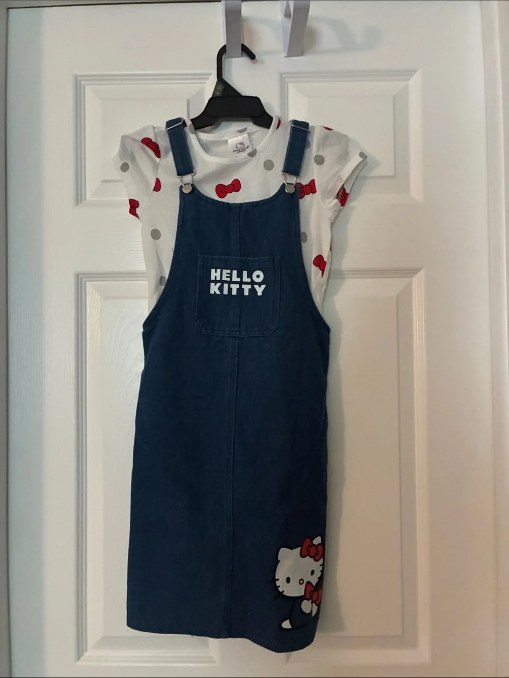 Hello Kitty Sanrio Adjustable Jumper Denim Dress & Shirt, 2 piece set! Size: 10